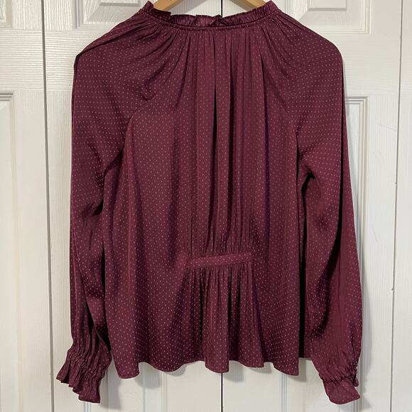 Madewell Silk Long Sleeve Poet Top Maroon Size XS - Picture 2 of 7